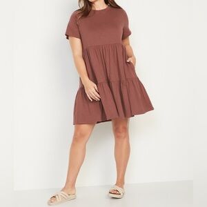 Old Navy Women Short-Sleeve Tiered Slub-Knit Mini Swing Dress (Size: XXL)